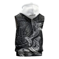 Hawaiian Monk Seal and Whale Sleeveless Zip Hoodie Kakau Tribal Pattern Grayscale LT03 - Polynesian Pride