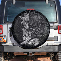Hawaiian Monk Seal and Whale Spare Tire Cover Kakau Tribal Pattern Grayscale