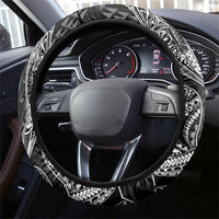 Hawaiian Monk Seal and Whale Steering Wheel Cover Kakau Tribal Pattern Grayscale LT03 - Polynesian Pride