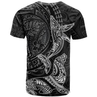 Hawaiian Monk Seal and Whale T Shirt Kakau Tribal Pattern Grayscale LT03 - Polynesian Pride