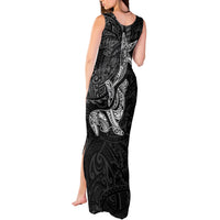 Hawaiian Monk Seal and Whale Tank Maxi Dress Kakau Tribal Pattern Grayscale LT03 - Polynesian Pride