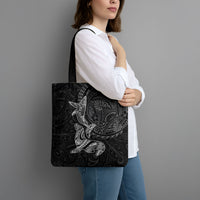 Hawaiian Monk Seal and Whale Tote Bag Kakau Tribal Pattern Grayscale LT03 - Polynesian Pride