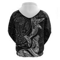 Hawaiian Monk Seal and Whale Zip Hoodie Kakau Tribal Pattern Grayscale LT03 - Polynesian Pride