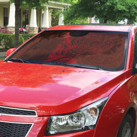 Hawaiian Monk Seal and Whale Auto Sun Shade Kakau Tribal Pattern Red Color LT03 - Polynesian Pride