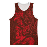 Hawaiian Monk Seal and Whale Basketball Jersey Kakau Tribal Pattern Red Color LT03 Unisex Red - Polynesian Pride