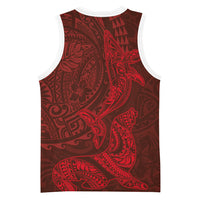 Hawaiian Monk Seal and Whale Basketball Jersey Kakau Tribal Pattern Red Color LT03 - Polynesian Pride
