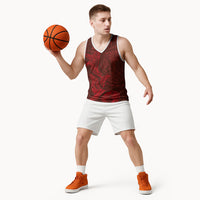 Hawaiian Monk Seal and Whale Basketball Jersey Kakau Tribal Pattern Red Color LT03 - Polynesian Pride