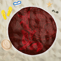 Hawaiian Monk Seal and Whale Beach Blanket Kakau Tribal Pattern Red Color LT03 One Size 150cm Red - Polynesian Pride