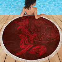 Hawaiian Monk Seal and Whale Beach Blanket Kakau Tribal Pattern Red Color LT03 - Polynesian Pride