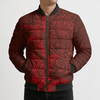 Hawaiian Monk Seal and Whale Bomber Puffer Jacket Kakau Tribal Pattern Red Color LT03 - Polynesian Pride