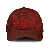 Hawaiian Monk Seal and Whale Classic Cap Kakau Tribal Pattern Red Color LT03 Universal Fit Red - Polynesian Pride