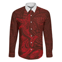 Hawaiian Monk Seal and Whale Family Matching Mermaid Dress and Hawaiian Shirt Kakau Tribal Pattern Red Color
