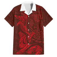 Hawaiian Monk Seal and Whale Family Matching Puletasi and Hawaiian Shirt Kakau Tribal Pattern Red Color