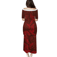 Hawaiian Monk Seal and Whale Family Matching Puletasi and Hawaiian Shirt Kakau Tribal Pattern Red Color