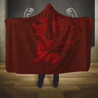 Hawaiian Monk Seal and Whale Hooded Blanket Kakau Tribal Pattern Red Color LT03 - Polynesian Pride