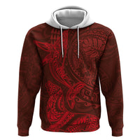 Hawaiian Monk Seal and Whale Hoodie Kakau Tribal Pattern Red Color LT03 Pullover Hoodie Red - Polynesian Pride