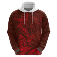 Hawaiian Monk Seal and Whale Hoodie Kakau Tribal Pattern Red Color LT03 - Polynesian Pride