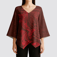 Hawaiian Monk Seal and Whale Kimono Sleeve Blouse Kakau Tribal Pattern Red Color LT03 - Polynesian Pride