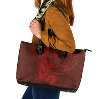 Hawaiian Monk Seal and Whale Leather Tote Bag Kakau Tribal Pattern Red Color LT03 Red - Polynesian Pride