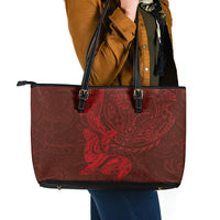 Hawaiian Monk Seal and Whale Leather Tote Bag Kakau Tribal Pattern Red Color LT03 - Polynesian Pride