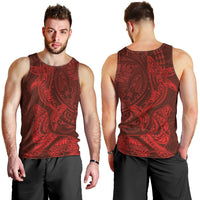 Hawaiian Monk Seal and Whale Men Tank Top Kakau Tribal Pattern Red Color LT03 - Polynesian Pride