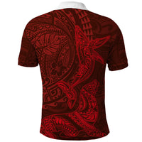 Hawaiian Monk Seal and Whale Polo Shirt Kakau Tribal Pattern Red Color LT03 - Polynesian Pride