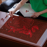 Hawaiian Monk Seal and Whale Puzzle Kakau Tribal Pattern Red Color LT03 - Polynesian Pride