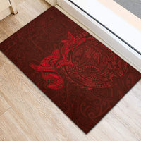 Hawaiian Monk Seal and Whale Rubber Doormat Kakau Tribal Pattern Red Color LT03 - Polynesian Pride
