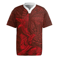 Hawaiian Monk Seal and Whale Rugby Jersey Kakau Tribal Pattern Red Color LT03 Red - Polynesian Pride