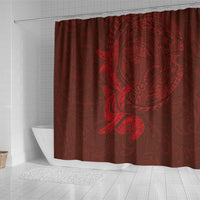 Hawaiian Monk Seal and Whale Shower Curtain Kakau Tribal Pattern Red Color LT03 - Polynesian Pride