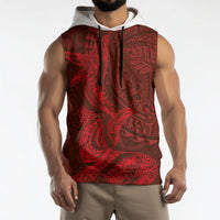 Hawaiian Monk Seal and Whale Sleeveless Hoodie Kakau Tribal Pattern Red Color LT03 - Polynesian Pride