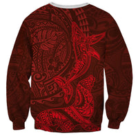 Hawaiian Monk Seal and Whale Sweatshirt Kakau Tribal Pattern Red Color LT03 - Polynesian Pride