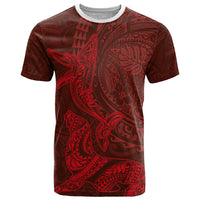 Hawaiian Monk Seal and Whale T Shirt Kakau Tribal Pattern Red Color LT03 Red - Polynesian Pride