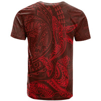 Hawaiian Monk Seal and Whale T Shirt Kakau Tribal Pattern Red Color LT03 - Polynesian Pride