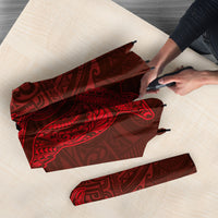 Hawaiian Monk Seal and Whale Umbrella Kakau Tribal Pattern Red Color LT03 - Polynesian Pride
