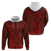 Hawaiian Monk Seal and Whale Zip Hoodie Kakau Tribal Pattern Red Color LT03 - Polynesian Pride