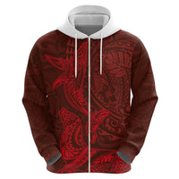 Hawaiian Monk Seal and Whale Zip Hoodie Kakau Tribal Pattern Red Color LT03 - Polynesian Pride