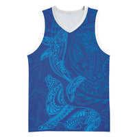 Hawaiian Monk Seal and Whale Basketball Jersey Kakau Tribal Pattern Blue Color LT03 Unisex Blue - Polynesian Pride