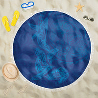 Hawaiian Monk Seal and Whale Beach Blanket Kakau Tribal Pattern Blue Color LT03 One Size 150cm Blue - Polynesian Pride