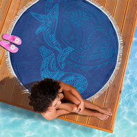 Hawaiian Monk Seal and Whale Beach Blanket Kakau Tribal Pattern Blue Color LT03 - Polynesian Pride