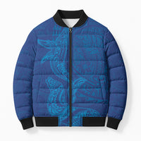 Hawaiian Monk Seal and Whale Bomber Puffer Jacket Kakau Tribal Pattern Blue Color LT03 Unisex Blue - Polynesian Pride
