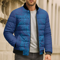 Hawaiian Monk Seal and Whale Bomber Puffer Jacket Kakau Tribal Pattern Blue Color LT03 - Polynesian Pride