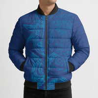 Hawaiian Monk Seal and Whale Bomber Puffer Jacket Kakau Tribal Pattern Blue Color LT03 - Polynesian Pride