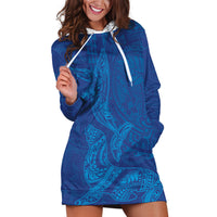 Hawaiian Monk Seal and Whale Hoodie Dress Kakau Tribal Pattern Blue Color