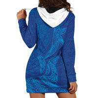 Hawaiian Monk Seal and Whale Hoodie Dress Kakau Tribal Pattern Blue Color