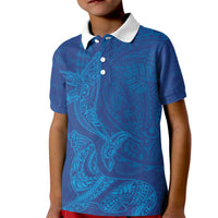 Hawaiian Monk Seal and Whale Kid Polo Shirt Kakau Tribal Pattern Blue Color LT03 Kid Blue - Polynesian Pride