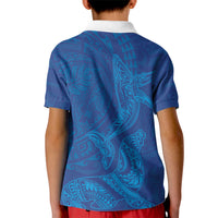 Hawaiian Monk Seal and Whale Kid Polo Shirt Kakau Tribal Pattern Blue Color LT03 - Polynesian Pride