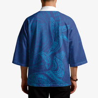 Hawaiian Monk Seal and Whale Kimono Kakau Tribal Pattern Blue Color LT03 - Polynesian Pride