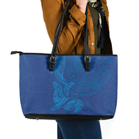 Hawaiian Monk Seal and Whale Leather Tote Bag Kakau Tribal Pattern Blue Color LT03 - Polynesian Pride