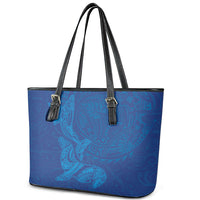 Hawaiian Monk Seal and Whale Leather Tote Bag Kakau Tribal Pattern Blue Color LT03 - Polynesian Pride